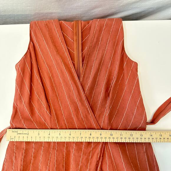 Saylor Emery Stripe Jumpsuit in Rust Size XS Linen Blend Wide Leg Preppy Coastal - Picture 10 of 11